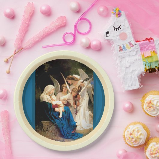 ヴァージンマリア，ベビーキリスト・イエス，天使たちと ペーパープレート (パーティー)