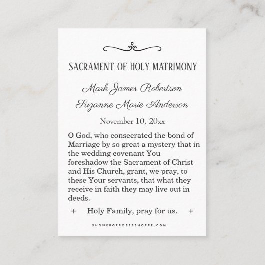 ヴァージンマリーカトリック結婚式の引き出物ホーリーカード 名刺 (裏面)