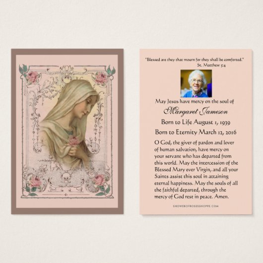 ヴァージンマリーカトリック葬儀祈りの言葉神聖カード (正面&裏面)