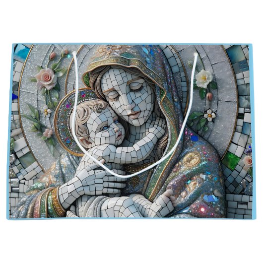 ヴァージンメアリとベビーイエス | モザイク像 ラージペーパーバッグ (正面)