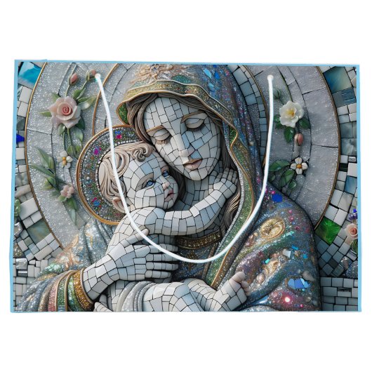 ヴァージンメアリとベビーイエス | モザイク像 ラージペーパーバッグ (裏面)