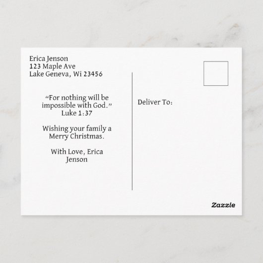 ヴァージンメアリとベビーイエス | 宗教的なクリスマス ポストカード (裏面)