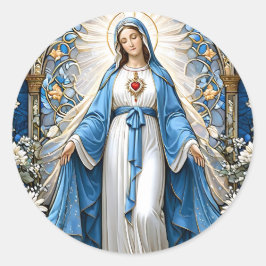 ヴァージンメアリと聖なる炉裏ステンドグラス ラウンドシール