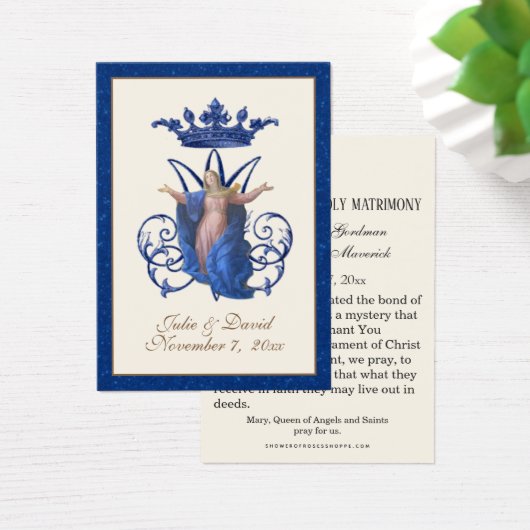 ヴァージンメアリエレガントーブルー結婚式の引き出物カード (デスク)