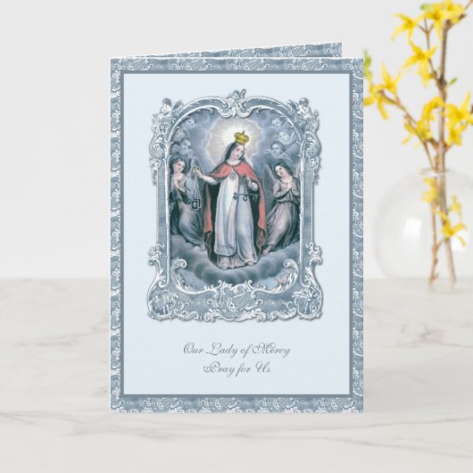 ヴァージンメアリヴィンテージカソリックブルーエンジェル カード (黄色い花)