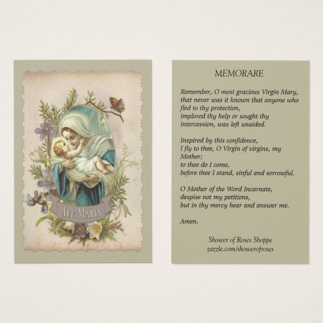 ヴァージンメアリーとベビーイエズメモリアレホリーカード (正面&裏面)