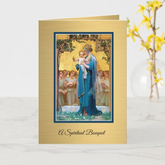 ヴァージンメアリーカトリックスピリチュアルブーケ祈りの言葉カード カード (黄色い花)