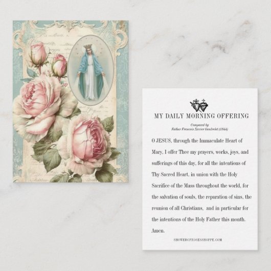 ヴァージンメアリーカトリックモーニングオファリング祈りの言葉 エンクロージャーカード (正面/裏面)