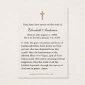 ヴァージンメアリーカトリック葬儀フォトホーリーカード –  (裏面)