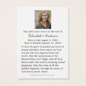 ヴァージンメアリーカトリック葬儀フォトホーリーカード –  (裏面)