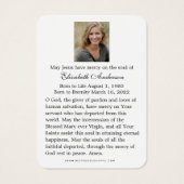 ヴァージンメアリーカトリック葬儀フォトホーリーカード –  (裏面)