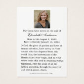 ヴァージンメアリーカトリック葬儀フォトホーリーカード – (裏面)