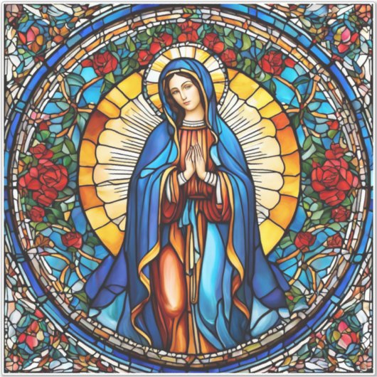 ヴァージンメアリーステンドグラスのホームまたは車用ステッカー シール (正面)