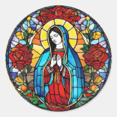 ヴァージンメアリーステンドグラス窓カトリック聖人 ラウンドシール (正面)