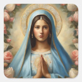 ヴァージンメアリーハロー祈りの言葉飾り付けバラ スクエアシール (正面)