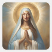 ヴァージンメアリーパワーオブ祈りの言葉金ゴールドハローブルーローブ スクエアシール (正面)