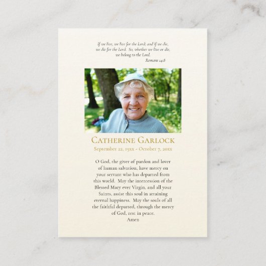 ヴァージンメアリーピンクローゼフレーム葬儀祈りの言葉カード プレイスカード (裏面)