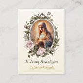 ヴァージンメアリーピンクローゼフレーム葬儀祈りの言葉カード プレイスカード (正面)