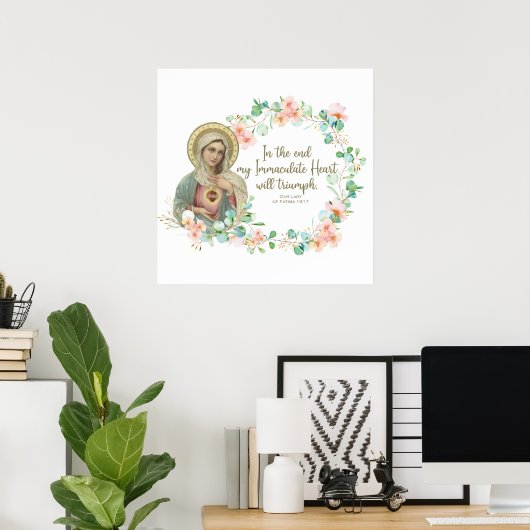 ヴァージンメアリーファティマカトリック宗教フローラ ポスター (ホームオフィス)