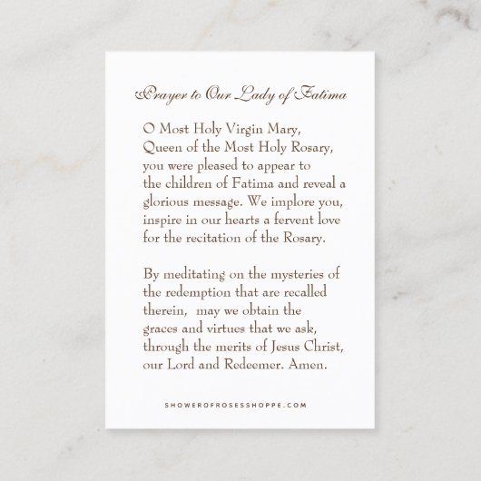 ヴァージンメアリーファティマ祈りの言葉ロザリオカトリックスミレ 名刺 (裏面)