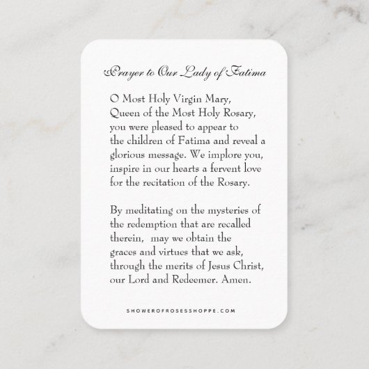 ヴァージンメアリーファティマ祈りの言葉ロザリーカトリックフローラ 名刺 (裏面)