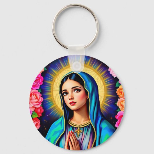 ヴァージンメアリーファミリー写真可愛い キーホルダー (正面)