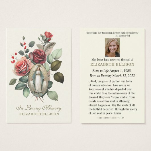 ヴァージンメアリーフローラバラ葬儀祈りの言葉 (正面&裏面)