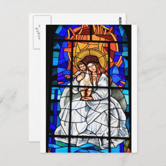ヴァージンメアリーベビーイエスキリストのステンドグラスの窓 ポストカード (正面/裏面)