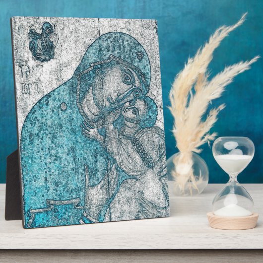 ヴァージンメアリーベビーイエズエンジェルポートレートヴィンテージブルー フォトプラーク (側面)