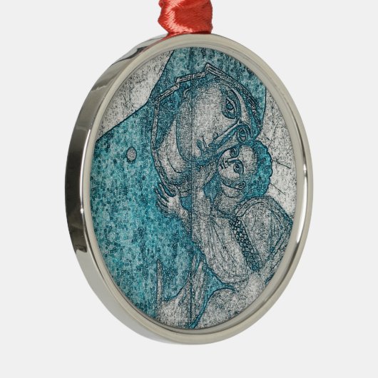 ヴァージンメアリーベビーイエズエンジェルポートレートヴィンテージブルー メタルオーナメント (右)