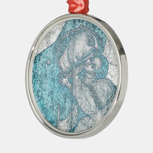 ヴァージンメアリーベビーイエズエンジェルポートレートヴィンテージブルー メタルオーナメント (左)