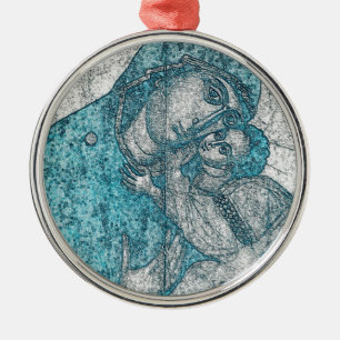ヴァージンメアリーベビーイエズエンジェルポートレートヴィンテージブルー メタルオーナメント