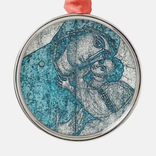ヴァージンメアリーベビーイエズエンジェルポートレートヴィンテージブルー メタルオーナメント (正面)