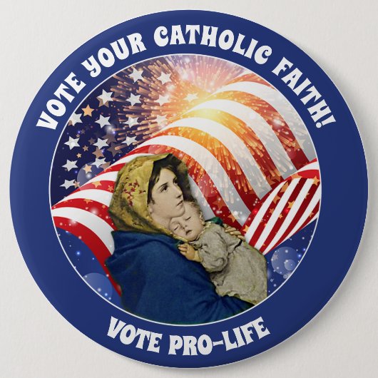 ヴァージンメアリーベビーイエズプロライフアメリカ国旗 缶バッジ (正面)