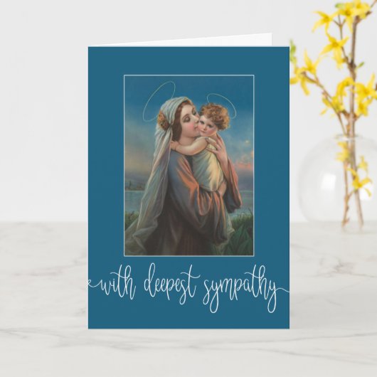 ヴァージンメアリーベビーイエズ葬式悔やみや弔慰弔意 カード (黄色い花)