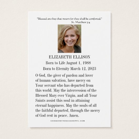 ヴァージンメアリーメモリ祈りの言葉葬儀祈りの言葉カード (裏面)