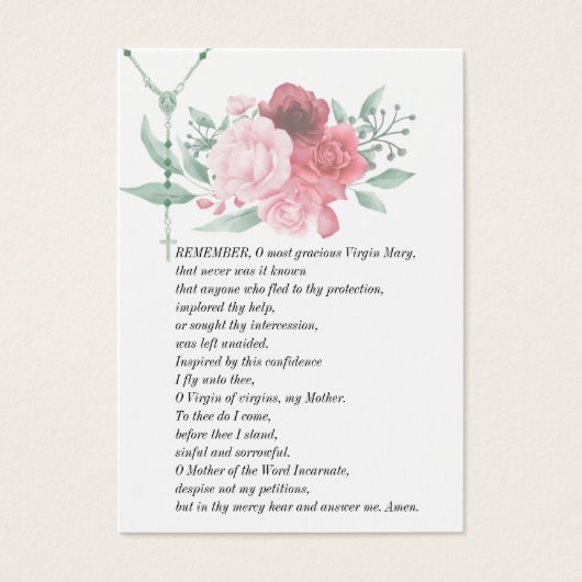 ヴァージンメアリーメモリ祈りの言葉葬儀祈りの言葉カード (正面)