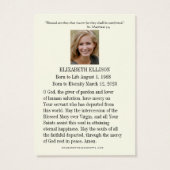 ヴァージンメアリーメモリ祈りの言葉葬儀祈りの言葉カード (裏面)