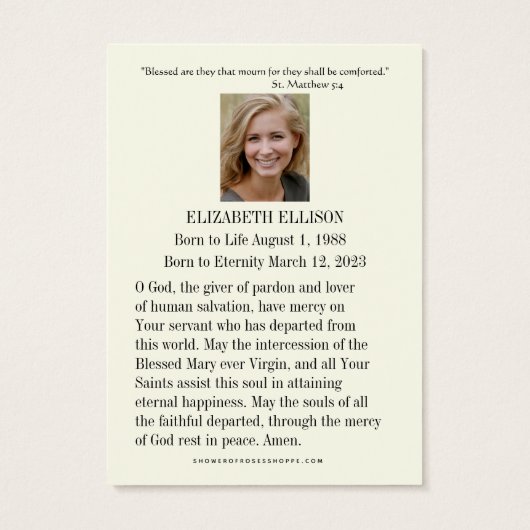 ヴァージンメアリーメモリ祈りの言葉葬儀祈りの言葉カード (裏面)