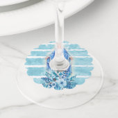 ヴァージンメアリーレディーオブグレースブルーフローラ水彩 ワイングラスタグ (クローズアップ)