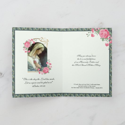 ヴァージンメアリーヴィンテージ宗教的ピンクローズ聖なる書物、 経典 カード (内部)