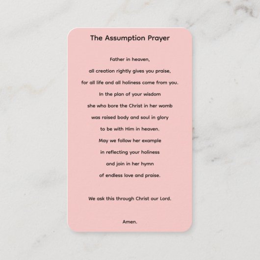 ヴァージンメアリー前提祈りの言葉カード 名刺 (裏面)