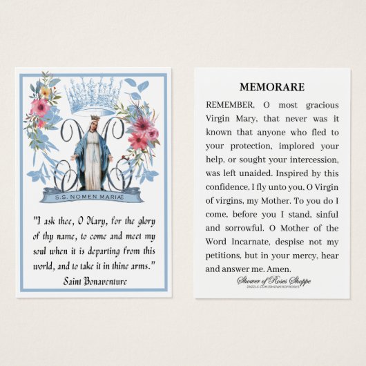 ヴァージンメアリー宗教的カトリックの暗記祈りの言葉 (正面&裏面)