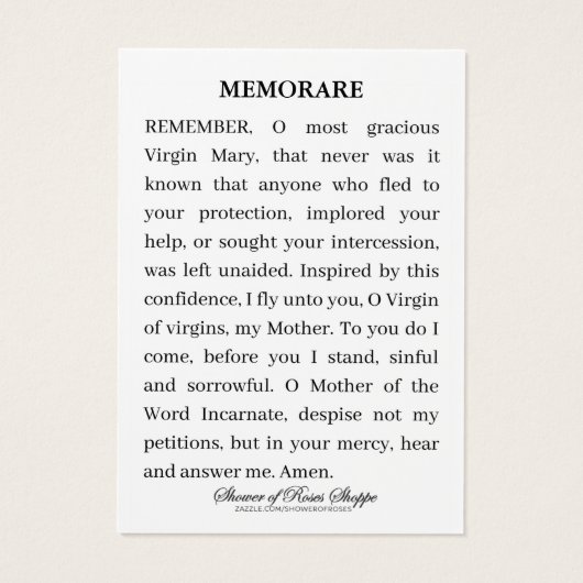 ヴァージンメアリー宗教的カトリックの暗記祈りの言葉 (裏面)