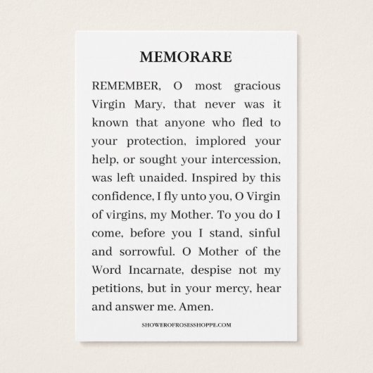 ヴァージンメアリー宗教的カトリックの暗記祈りの言葉 (裏面)