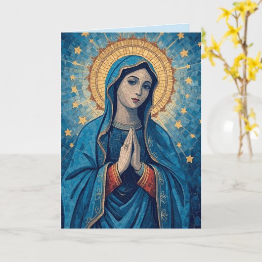 ヴァージンメアリー悔やみや弔慰折り畳みグリーティングカード カード (黄色い花)