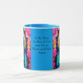 ヴァージンメアリー祈りの言葉バラフローラブルーコーヒー マグカップ (中央)