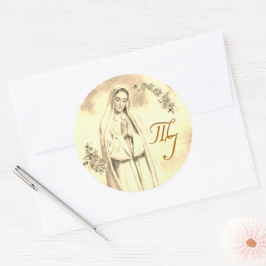 ヴァージンメアリー結婚式の引き出物ラベル ラウンドシール (封筒)