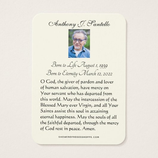 ヴァージンメアリー葬儀記念祈りの言葉ホリーカード (裏面)