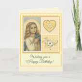 ヴァージンメアリー誕生日ハート&フラワーズ カード (正面)